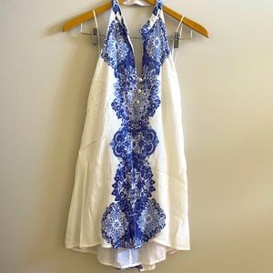 O'Neill Journey Blue and Ivory Print Halter Dress